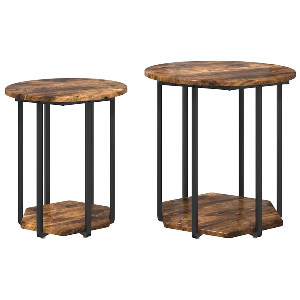 Side Table Set with Shelf 2 pcs Brown