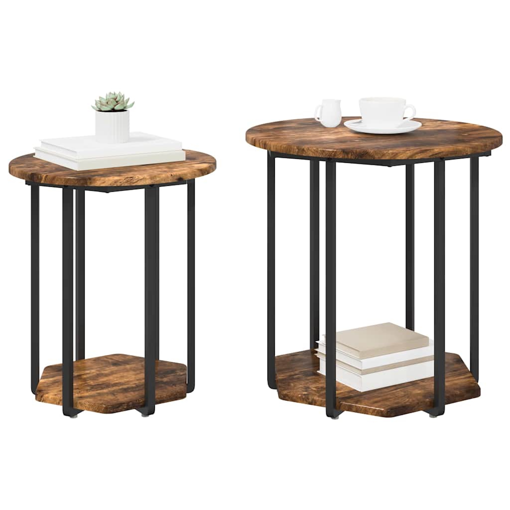 Side Table Set with Shelf 2 pcs Brown