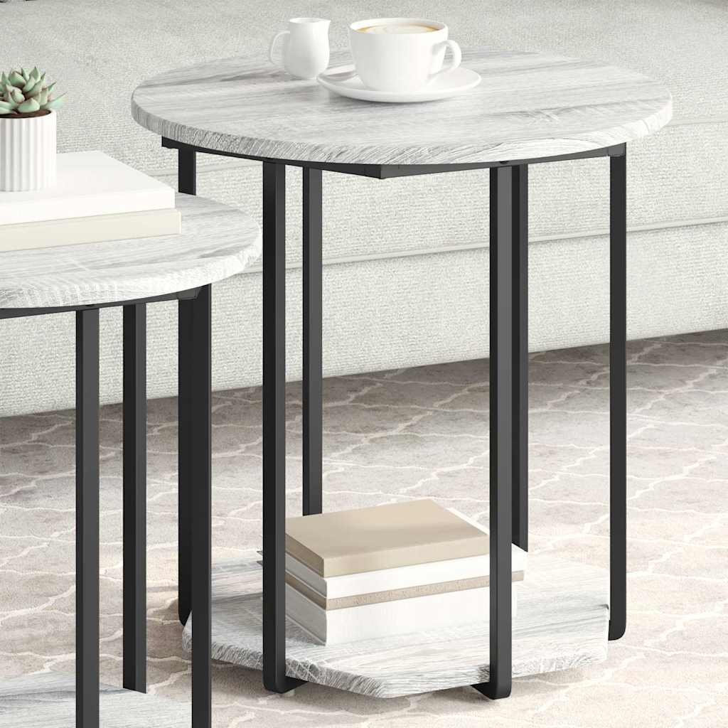 Side Table Set with Shelf 2 pcs Grey