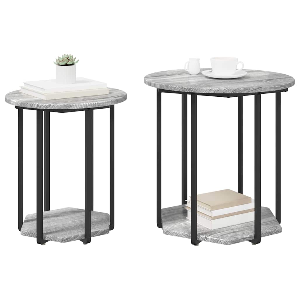 Side Table Set with Shelf 2 pcs Grey
