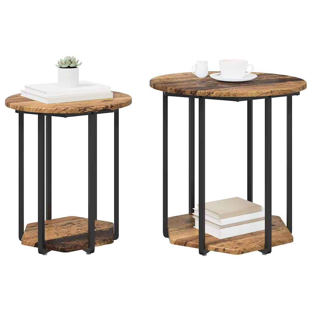 Side Table Set with Shelf 2 pcs Brown