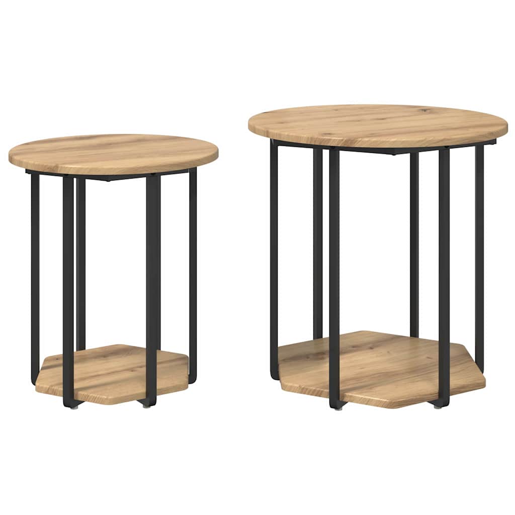 Side Table Set with Shelf 2 pcs Brown