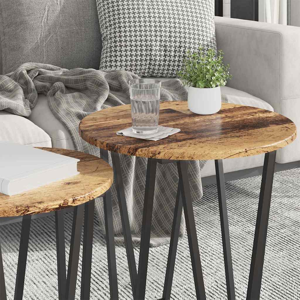 Side Table Set 2 pcs Old Wood and Black