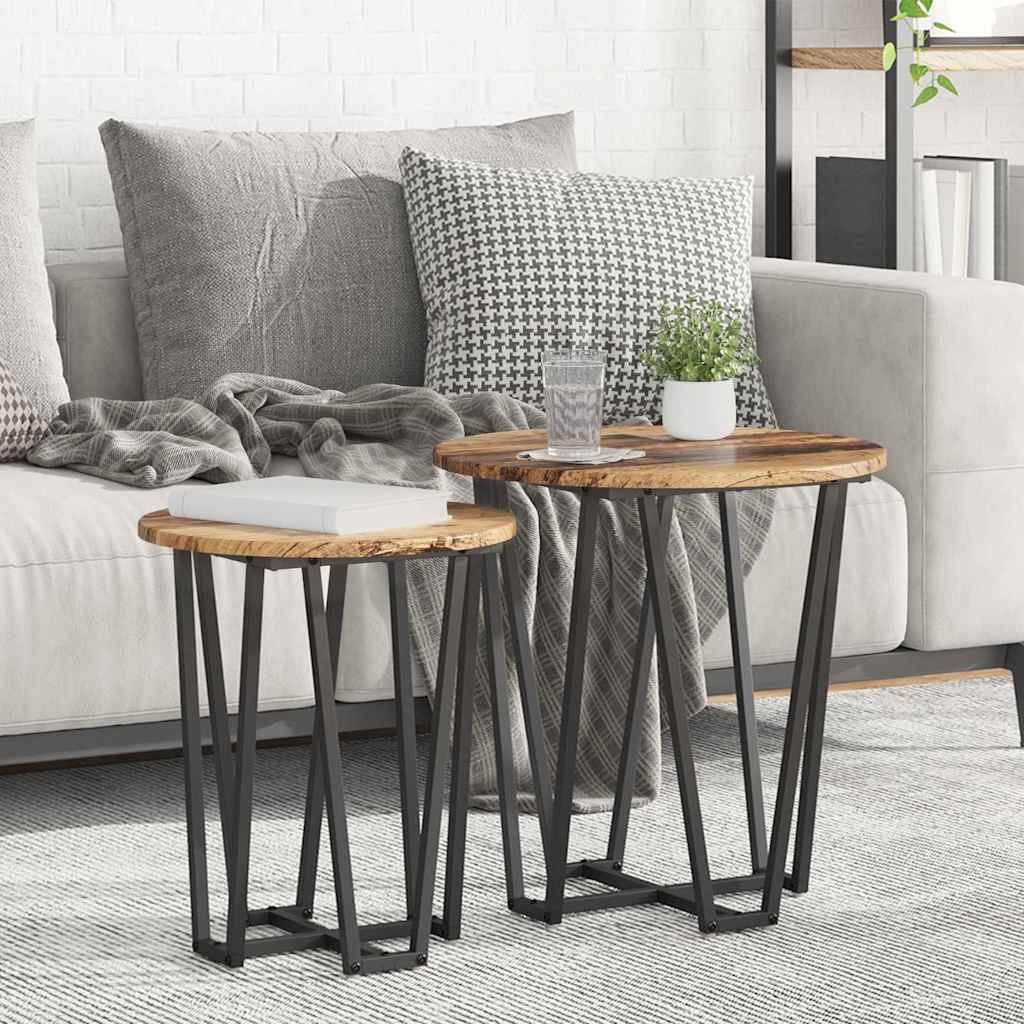 Side Table Set 2 pcs Old Wood and Black