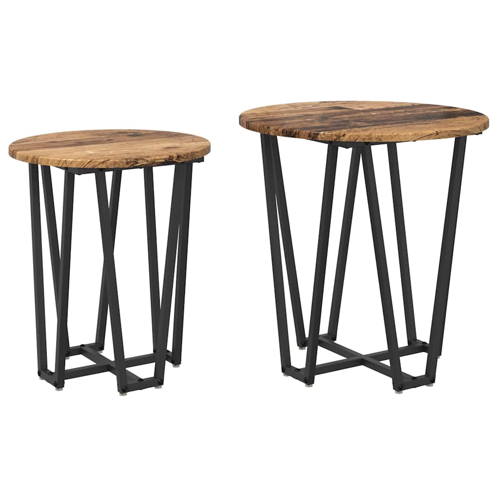 Side Table Set 2 pcs Old Wood and Black