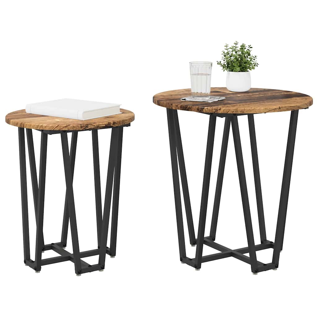 Side Table Set 2 pcs Old Wood and Black