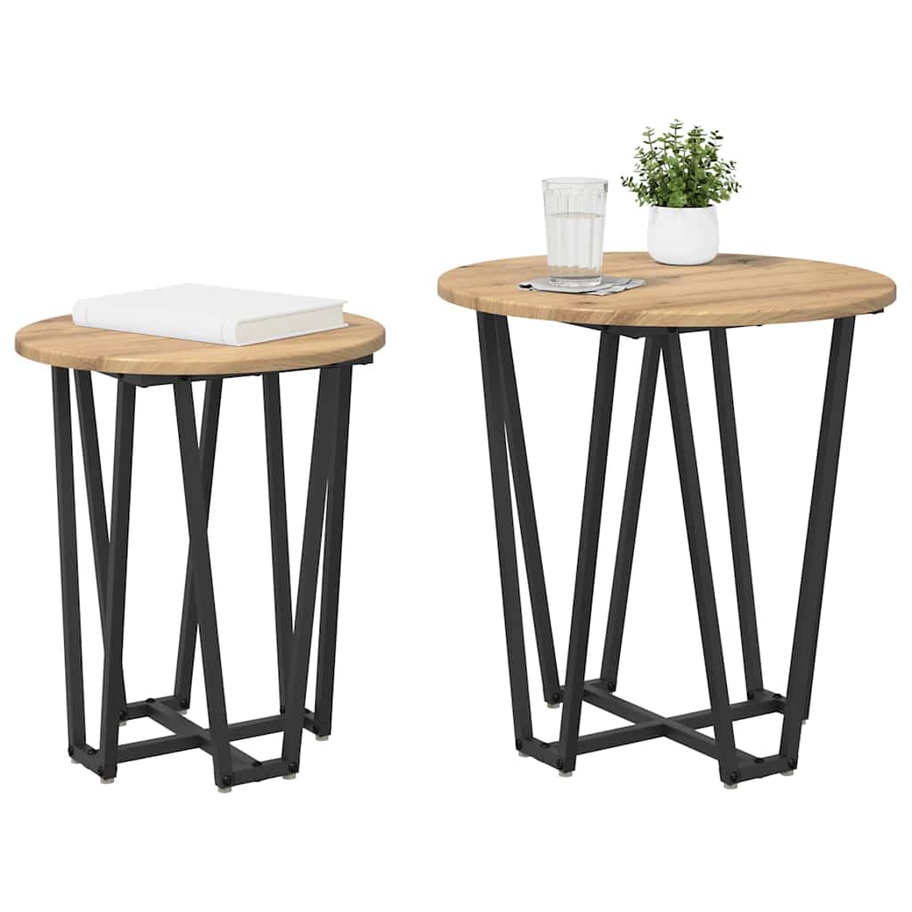 Side Table Set 2 pcs Artisan Oak and Black