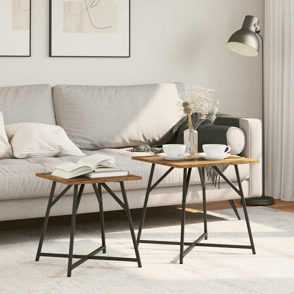 Side Table Set 2 pcs Old Wood and Black
