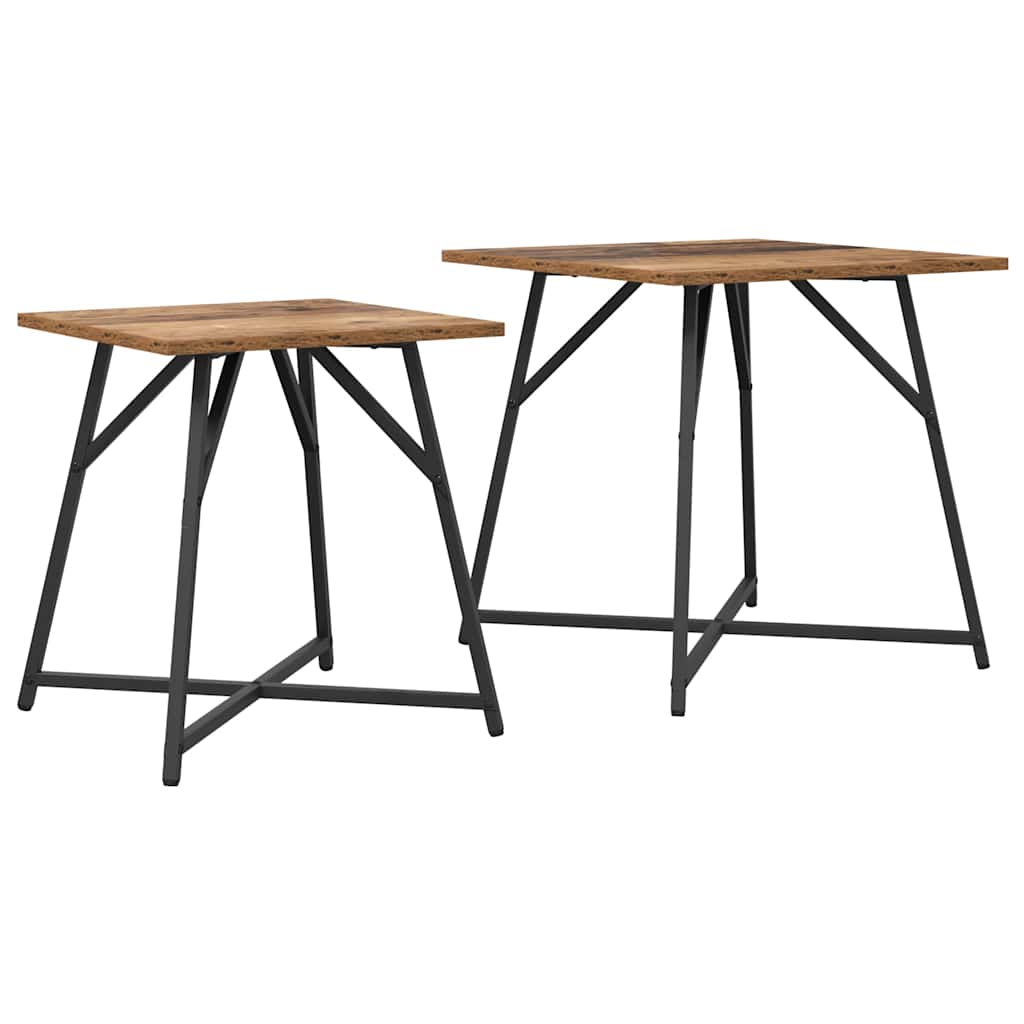 Side Table Set 2 pcs Old Wood and Black