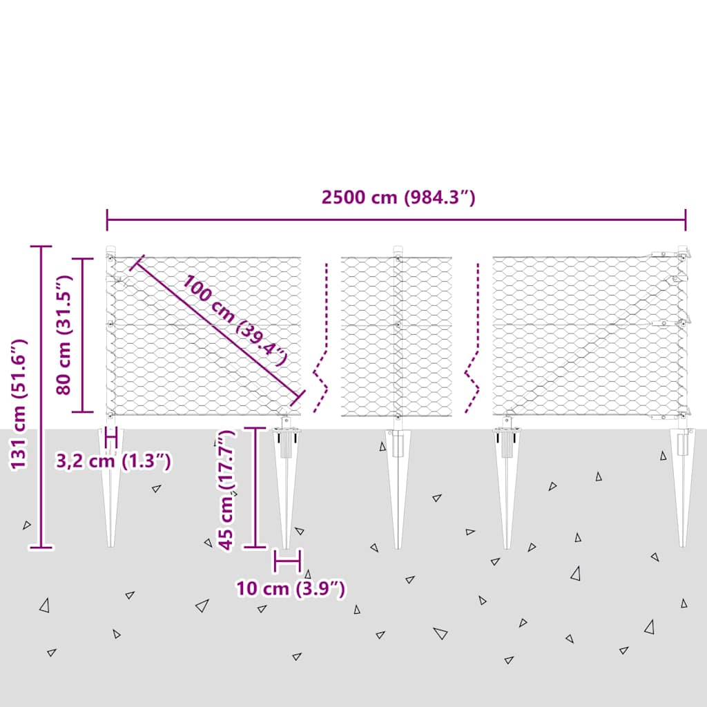 Welded Wire Fence with Spikes 25 x 0.8 m (W x H)
