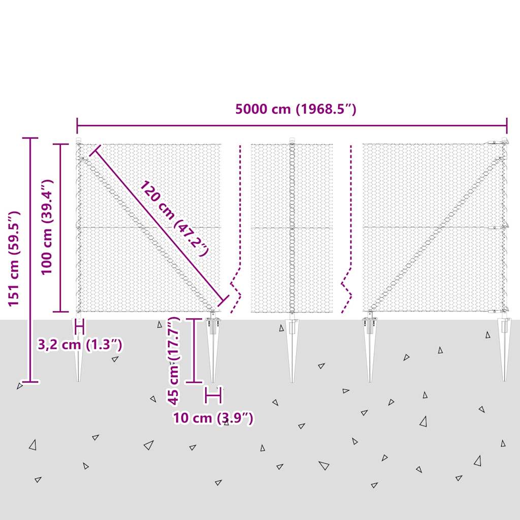 Welded Wire Fence with Spikes 50 x 1 m (W x H) PVC-Coated Steel