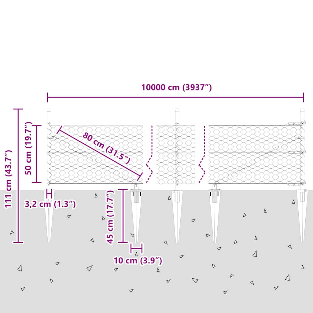 Welded Wire Fence with Spikes 100 x 0.5 m (W x H)