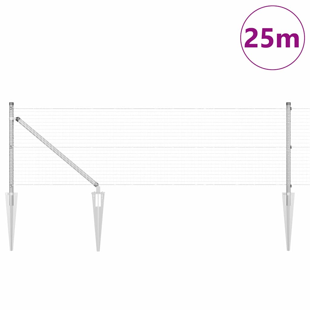 Welded Wire Fence with Spikes Steel Silver Mesh