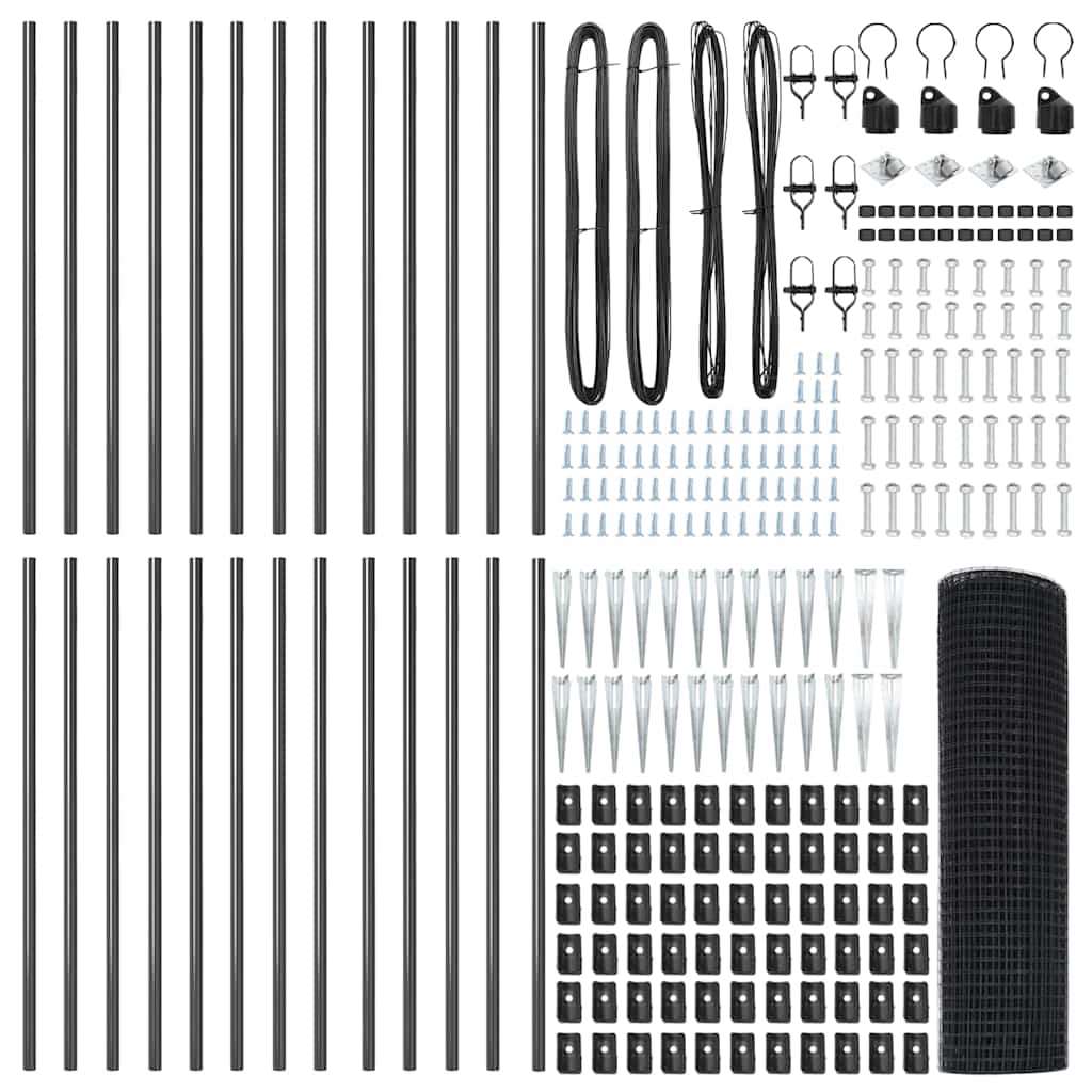 Welded Wire Fence with Spikes Steel and PVC Grey Mesh