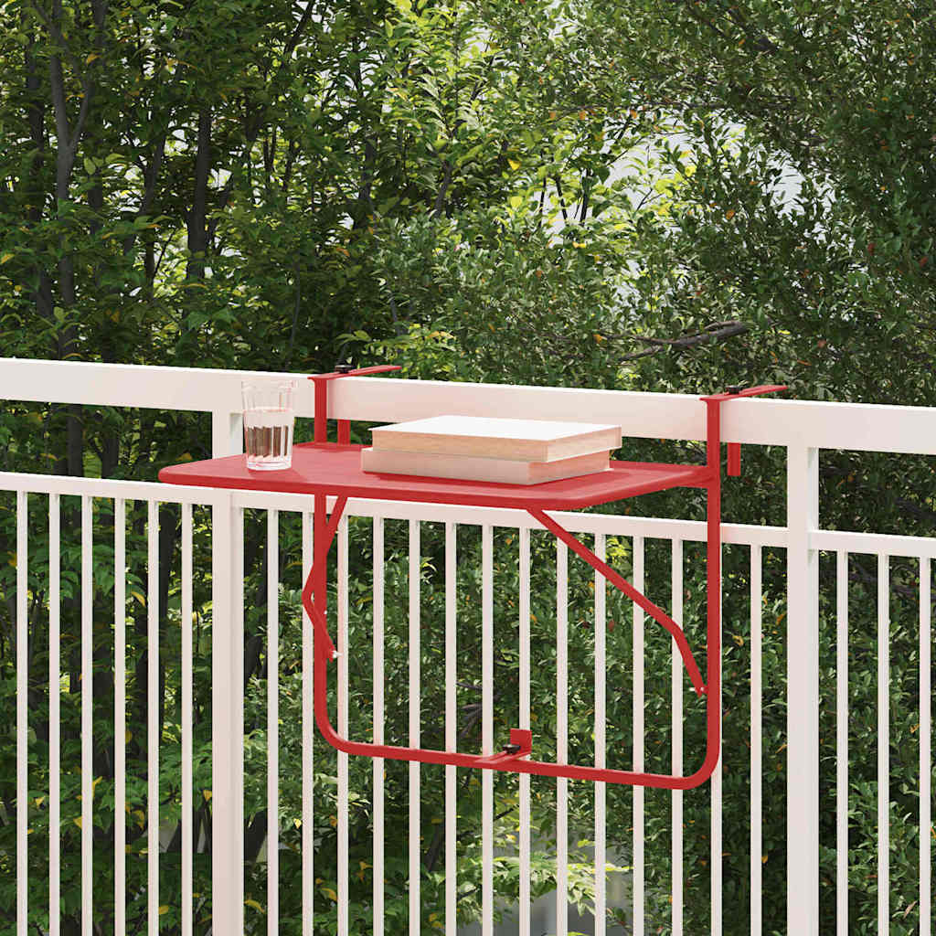 Hanging Balcony Table Folding Red 60 x 39 x 65 cm Steel