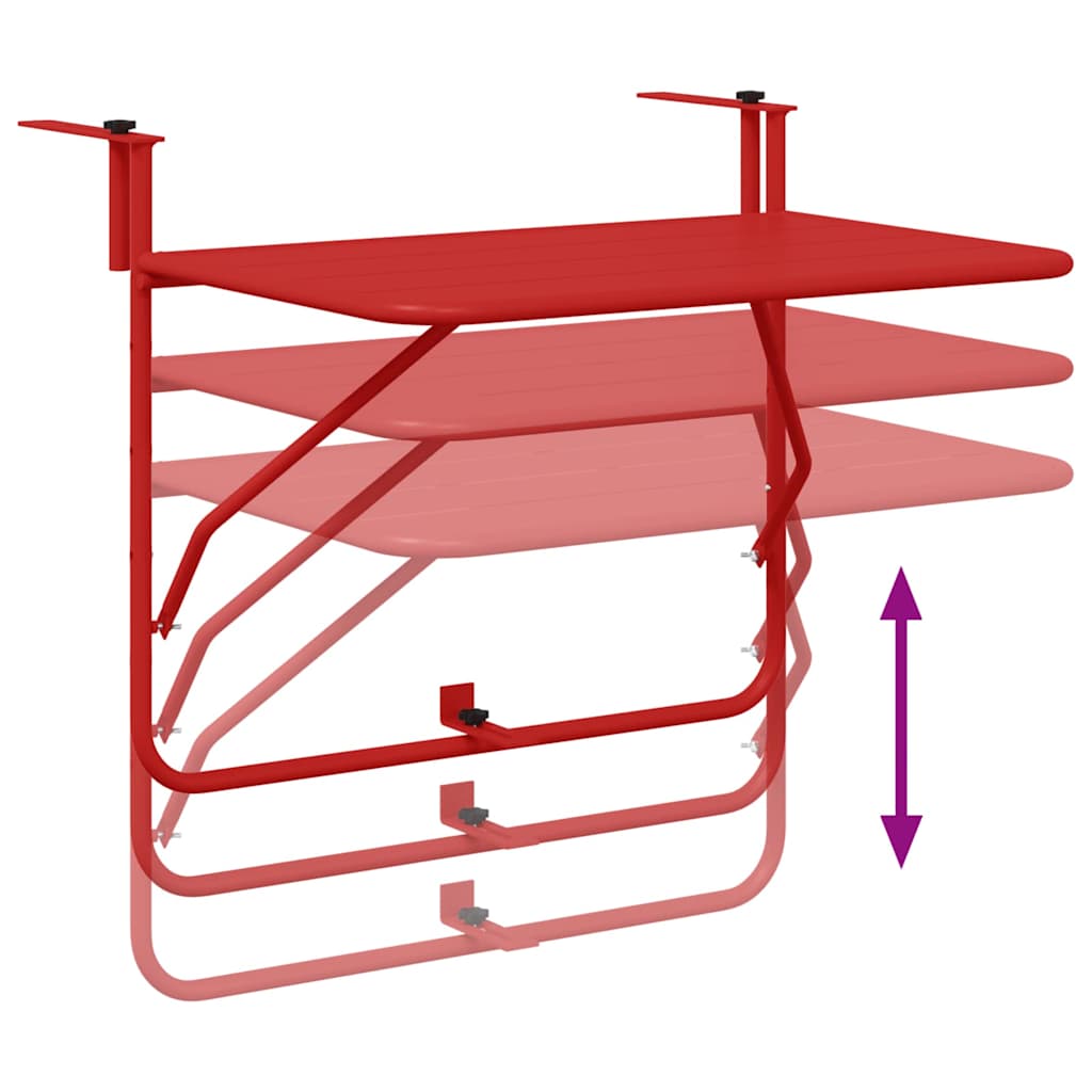 Hanging Balcony Table Folding Red 60 x 39 x 65 cm Steel