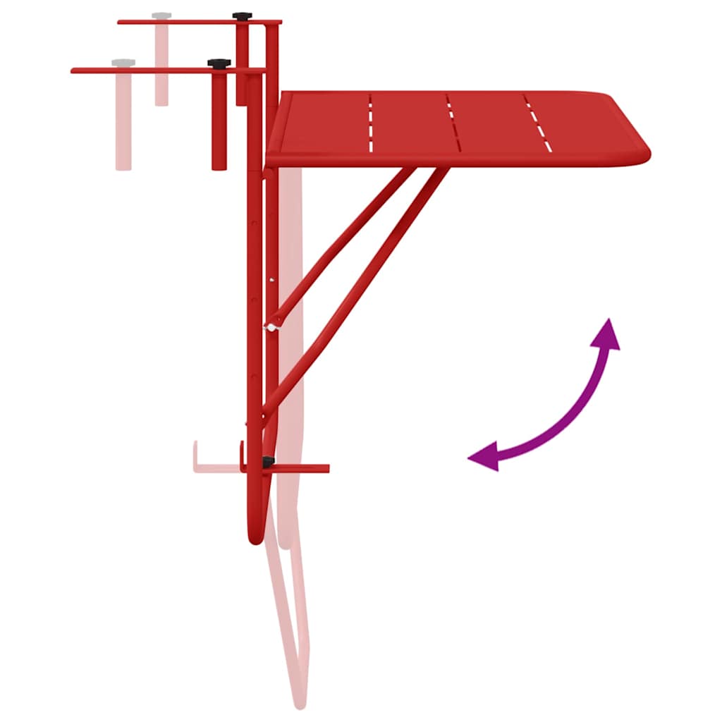 Hanging Balcony Table Folding Red 60 x 39 x 65 cm Steel