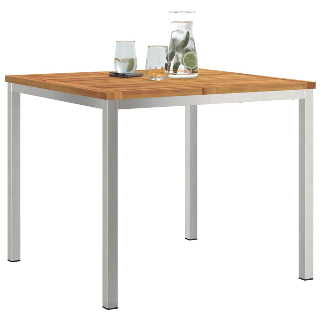 Dining Table 90x90x75 cm Solid Acacia Wood and Stainless Steel