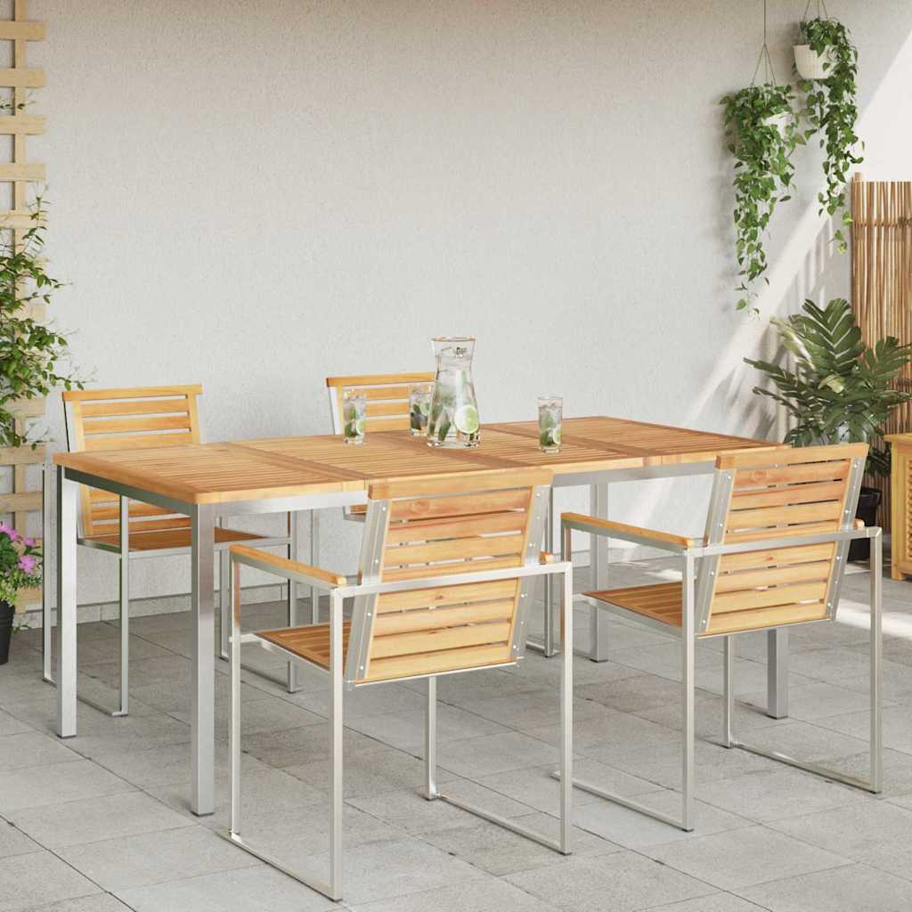 Dining Table 180x90x75 cm Solid Teak Wood and Stainless Steel