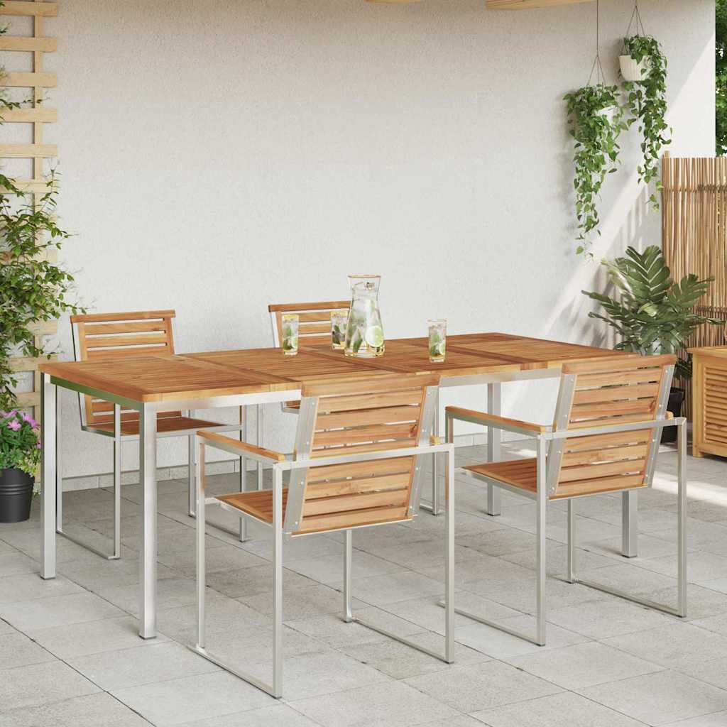 Dining Table 200x90x75 cm Solid Teak Wood and Stainless Steel