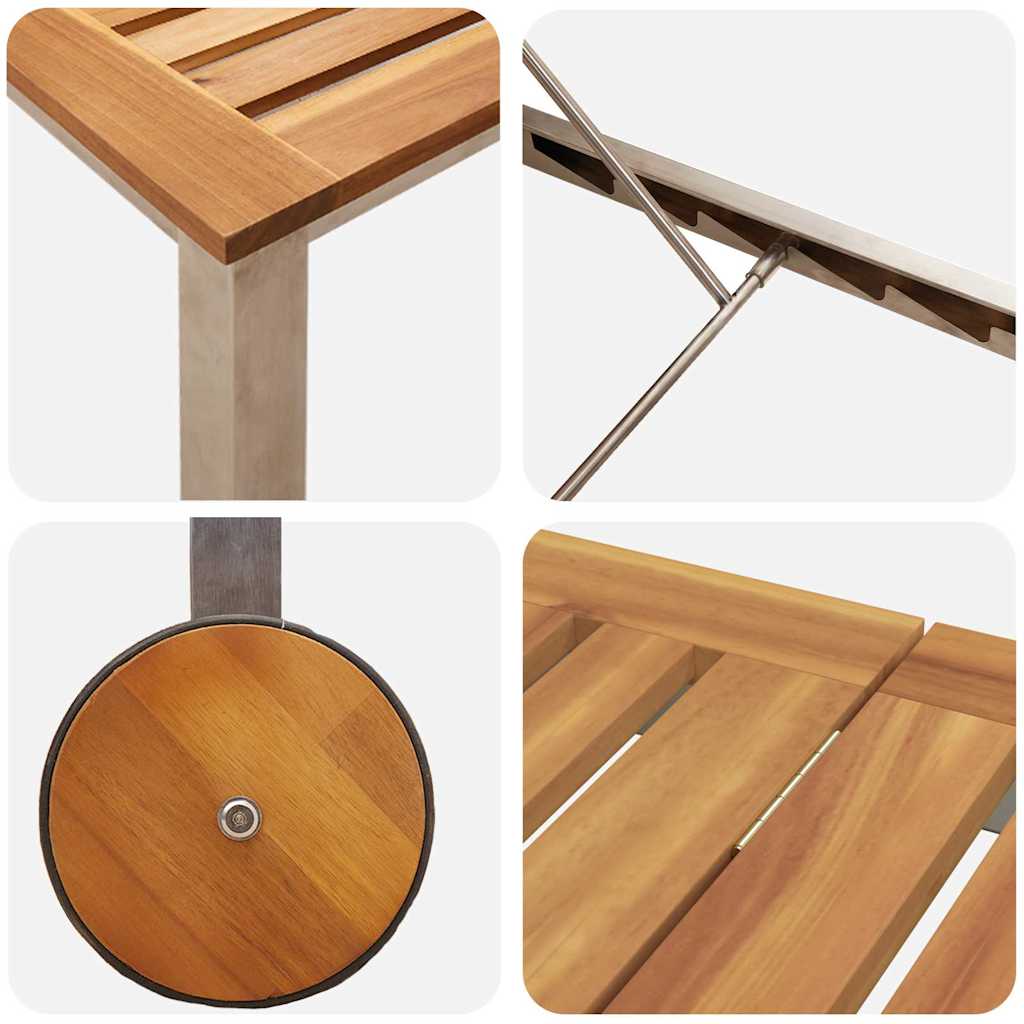 Sun Lounger Solid Acacia Wood and Stainless Steel