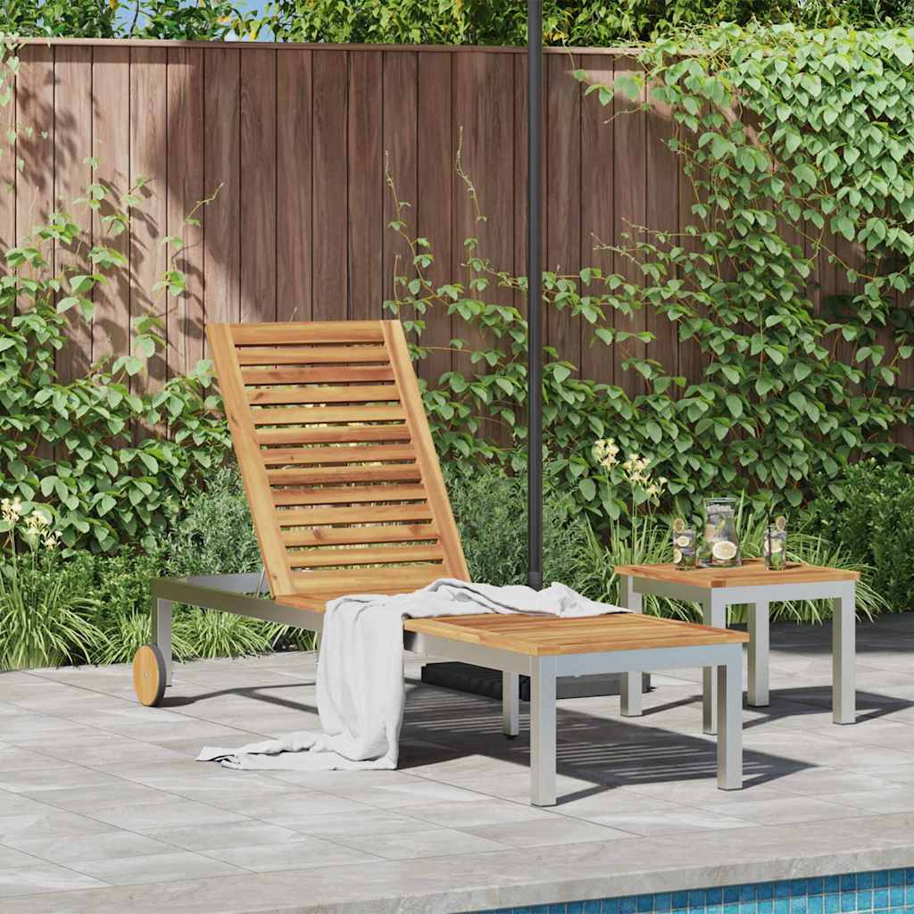 Sun Lounger Solid Acacia Wood and Stainless Steel