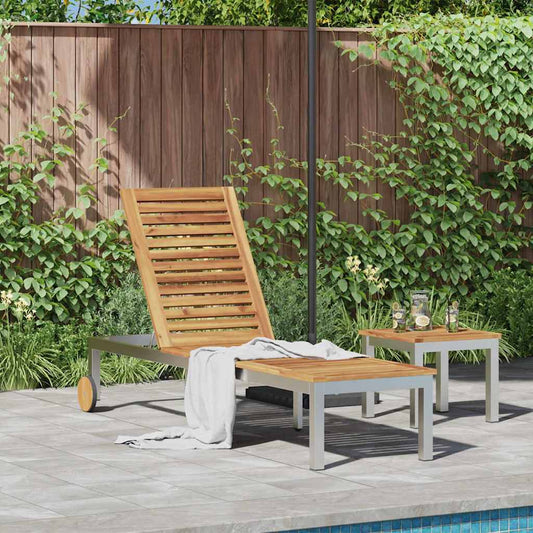 Sun Lounger Solid Acacia Wood and Stainless Steel