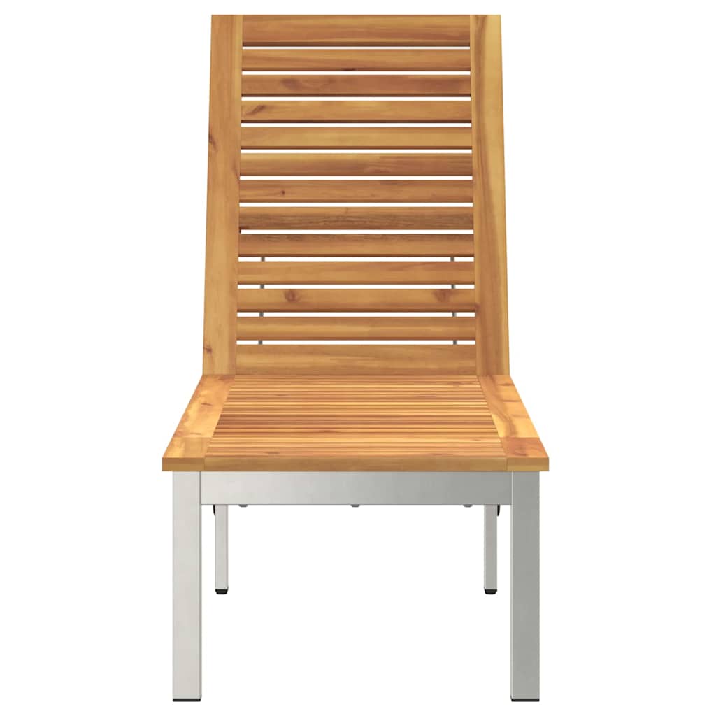 Sun Lounger Solid Acacia Wood and Stainless Steel