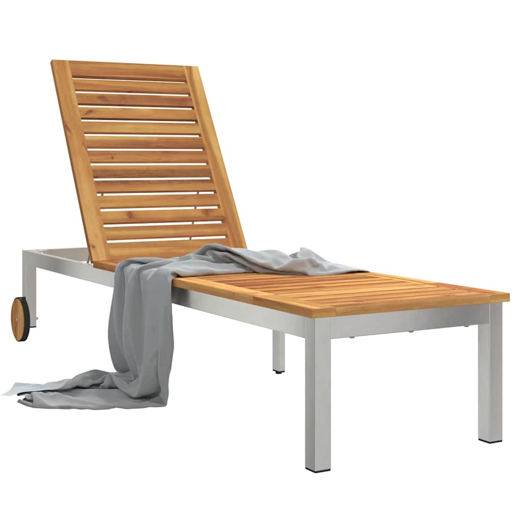 Sun Lounger Solid Acacia Wood and Stainless Steel