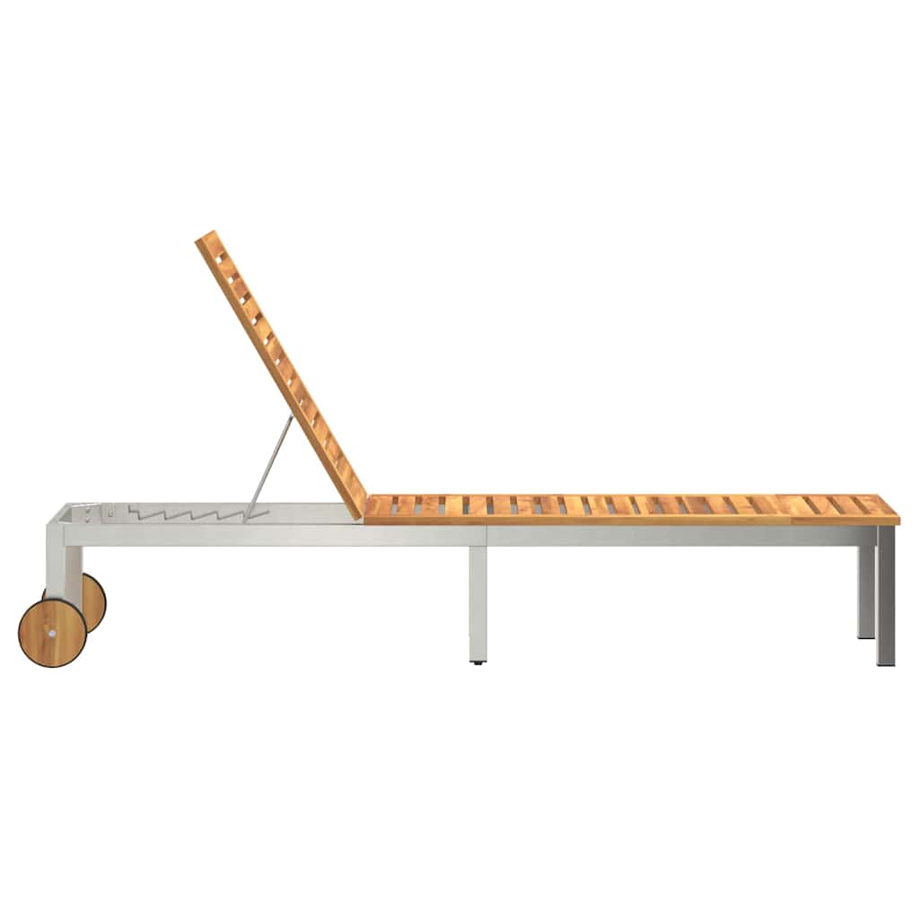 Sun Lounger Solid Acacia Wood and Stainless Steel
