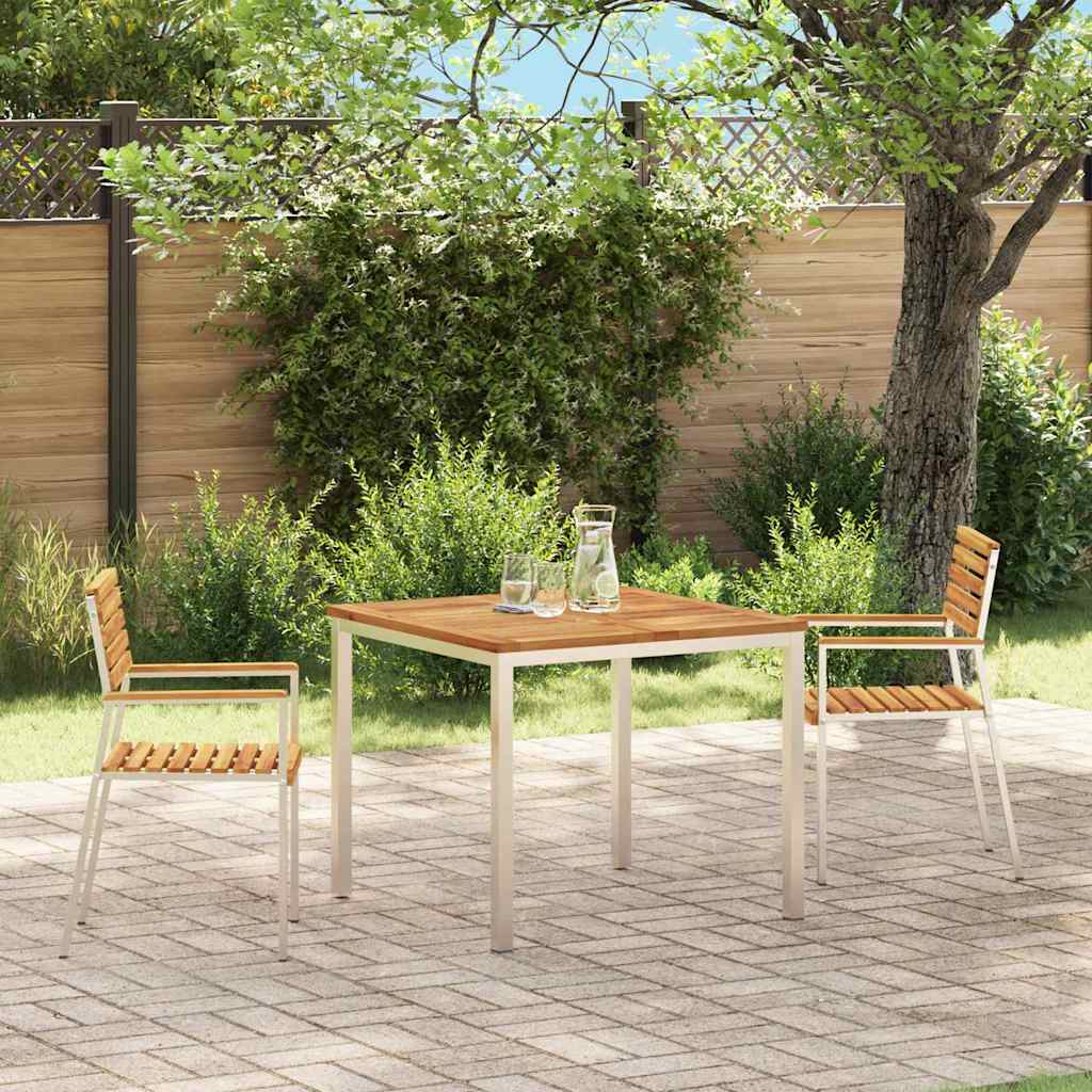 Garden Chair 2 pcs Solid Acacia Wood and Stainless Steel