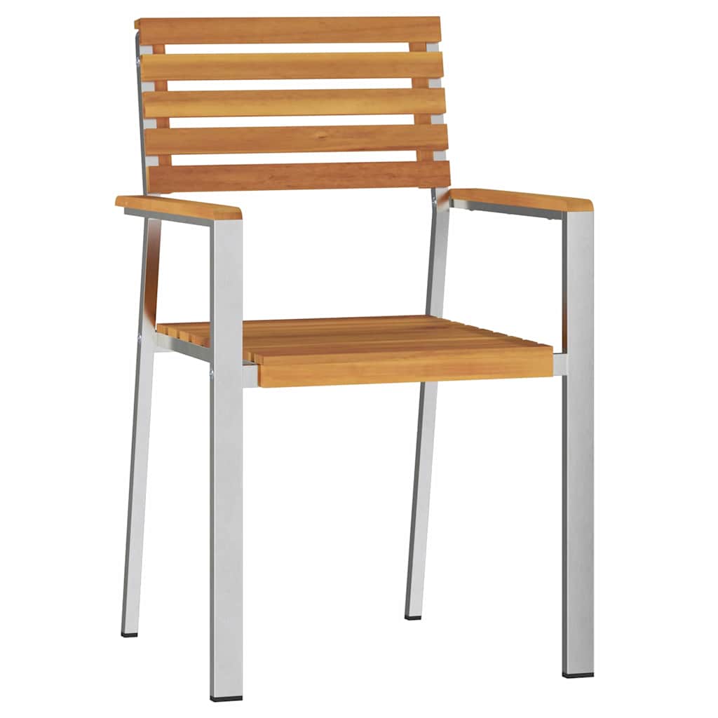Garden Chair 2 pcs Solid Acacia Wood and Stainless Steel