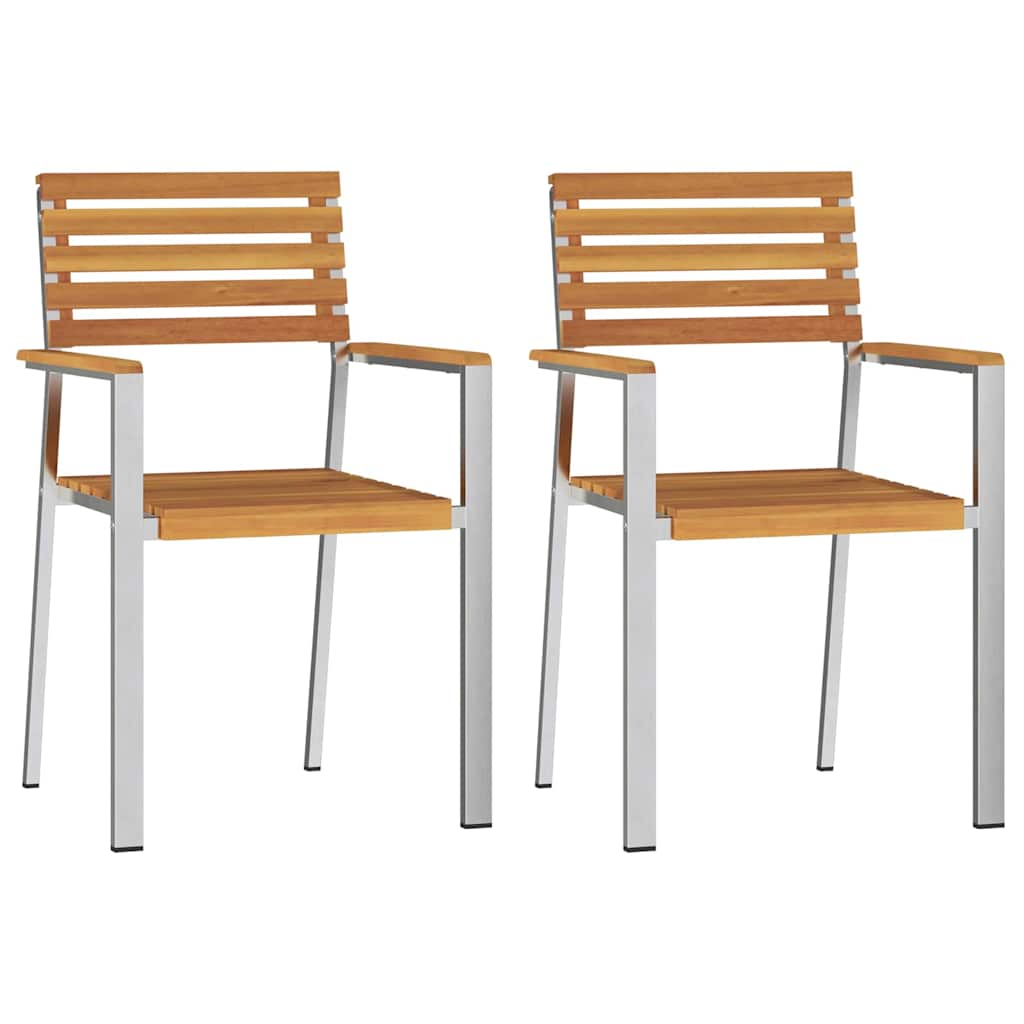 Garden Chair 2 pcs Solid Acacia Wood and Stainless Steel