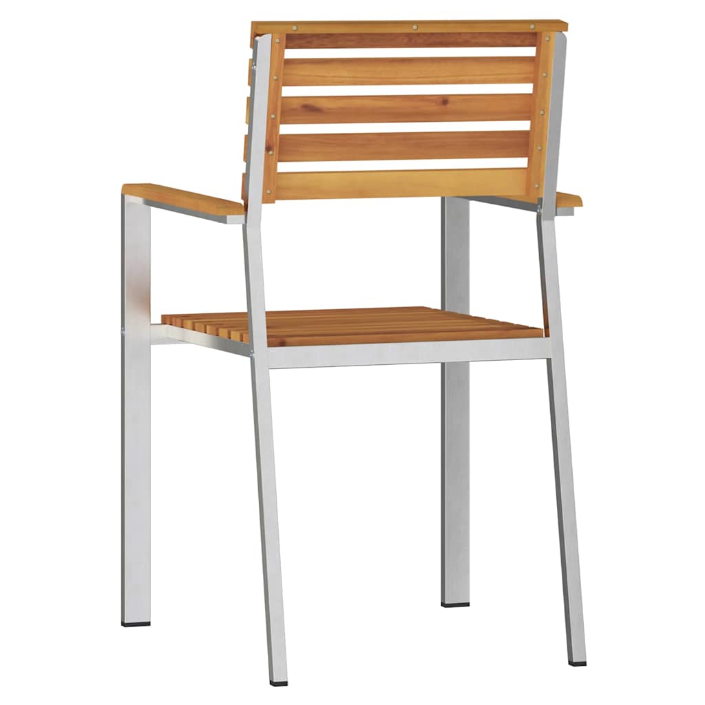 Garden Chair 2 pcs Solid Acacia Wood and Stainless Steel