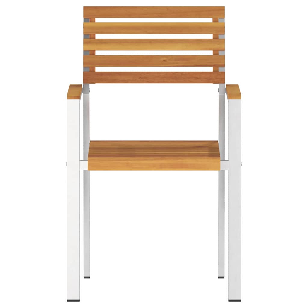 Garden Chair 2 pcs Solid Acacia Wood and Stainless Steel