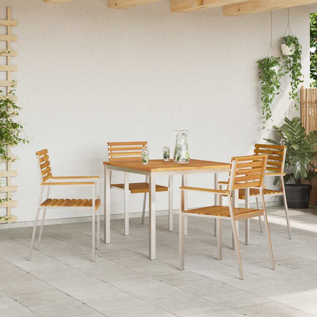 Garden Chair 4 pcs Solid Acacia Wood and Stainless Steel