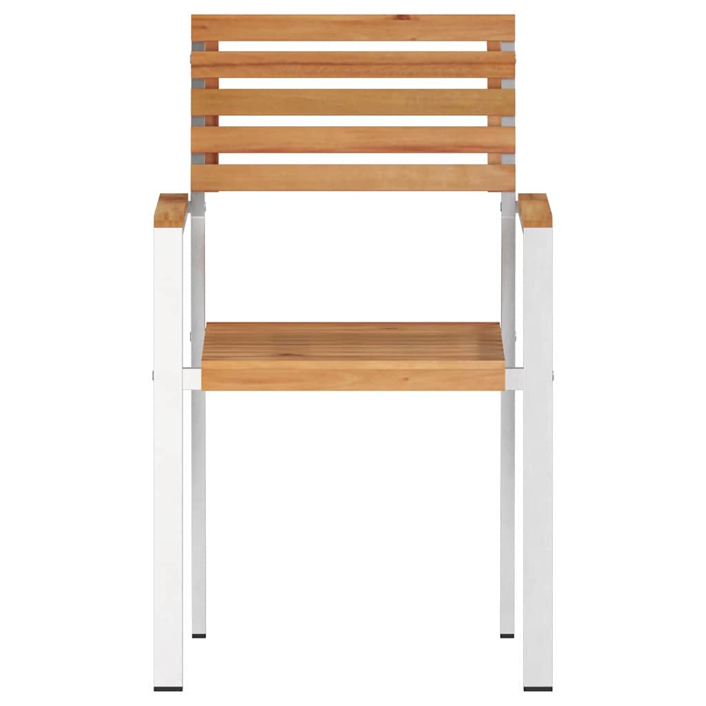 Garden Chair 2 pcs Solid Teak Wood and Stainless Steel