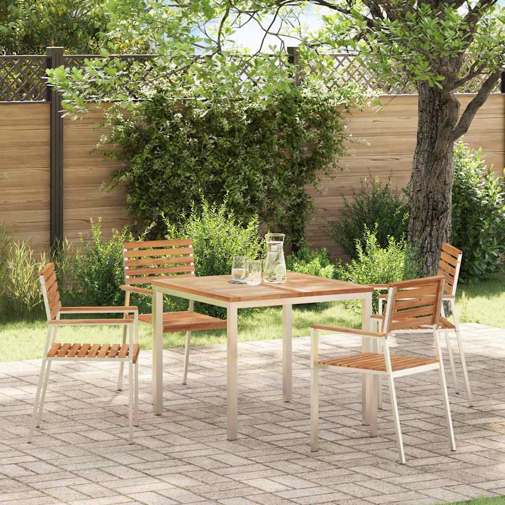 Garden Chair 4 pcs Solid Teak Wood and Stainless Steel