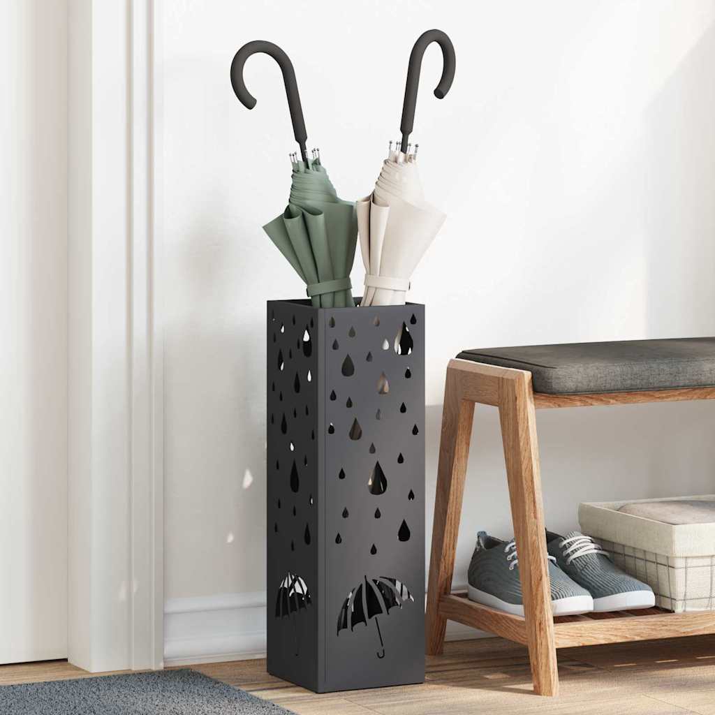 vidaXL Umbrella Stand Black 15.5 x 15.5 x 49 cm Steel