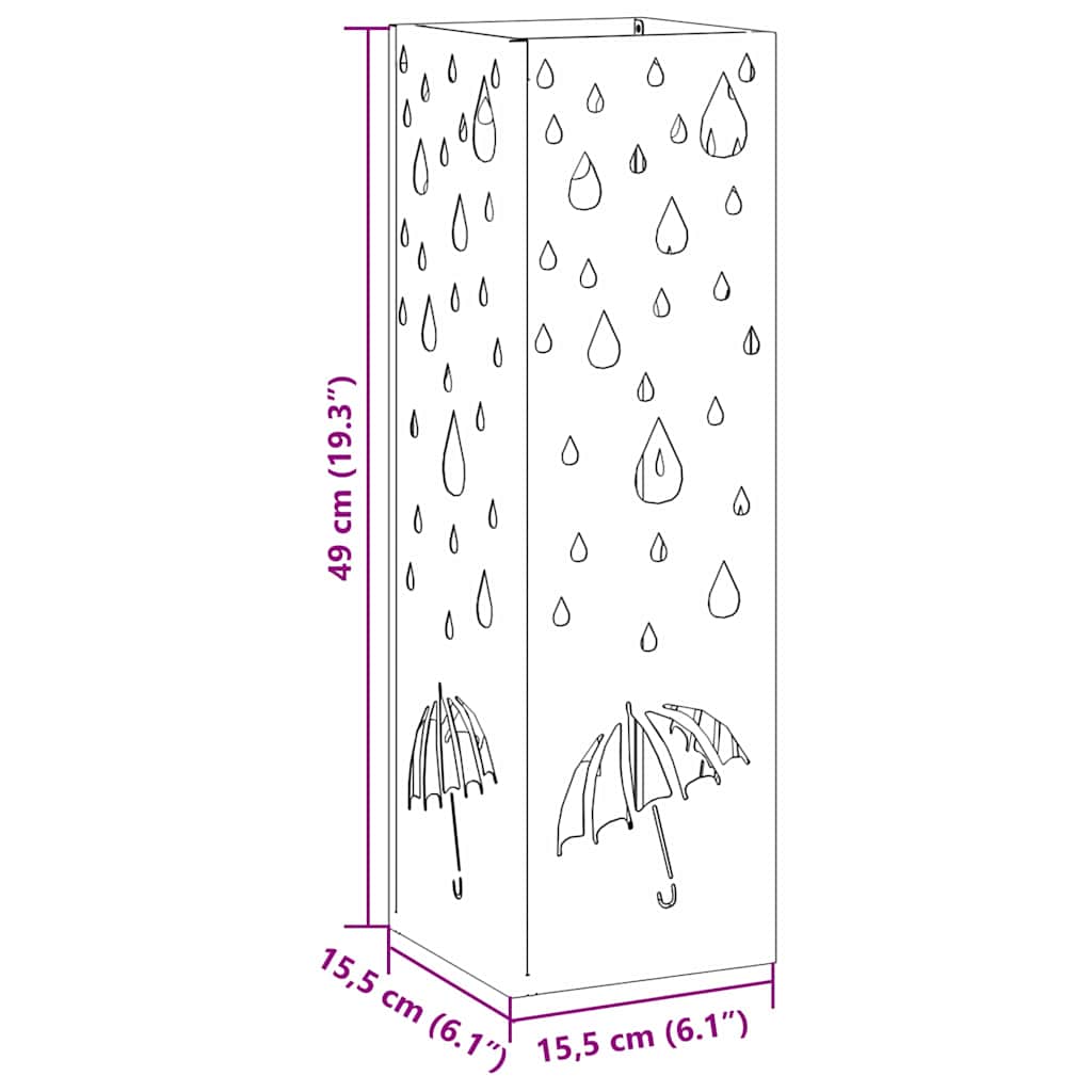 vidaXL Umbrella Stand Black 15.5 x 15.5 x 49 cm Steel