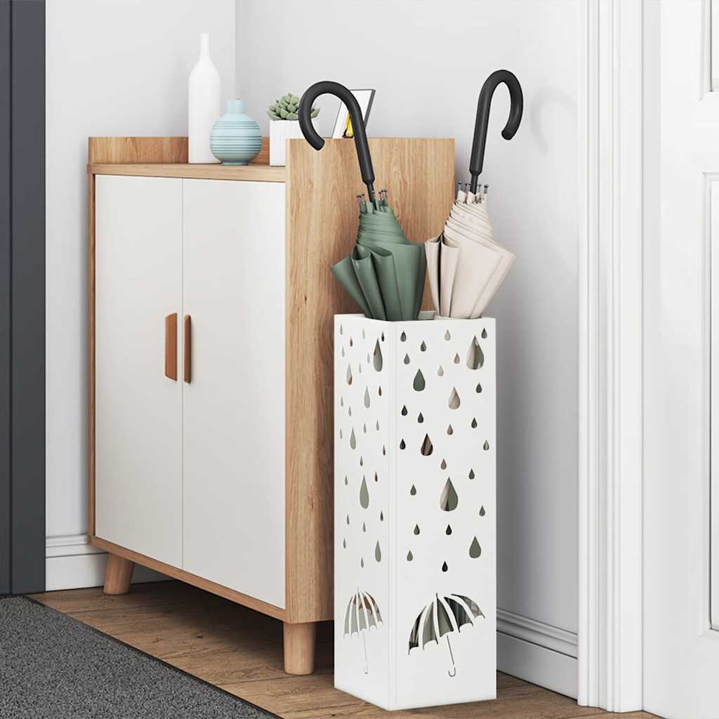 Rain Umbrella Stand White 15.5 x 15.5 x 49 cm Steel