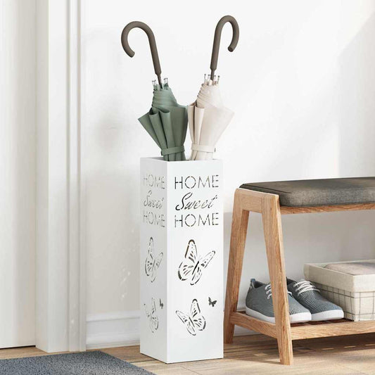 vidaXL Umbrella Stand White 15.5 x 15.5 x 49 cm Steel
