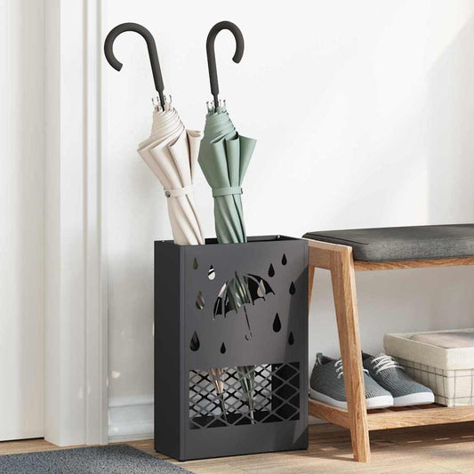 vidaXL Umbrella Stand with Storage Black 28 x 12 x 41 cm Steel