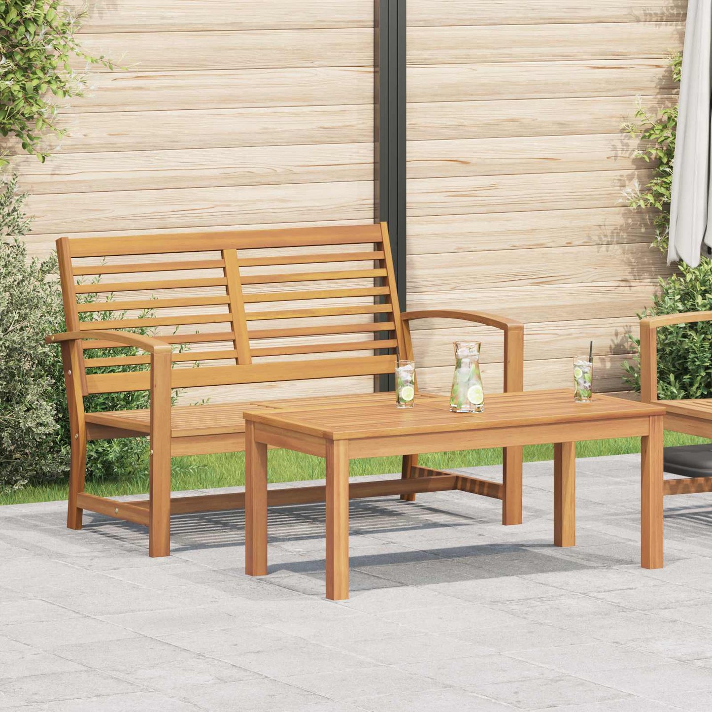 Garden Bench and Table Set 2 Piece Brown Solid Teak Wood
