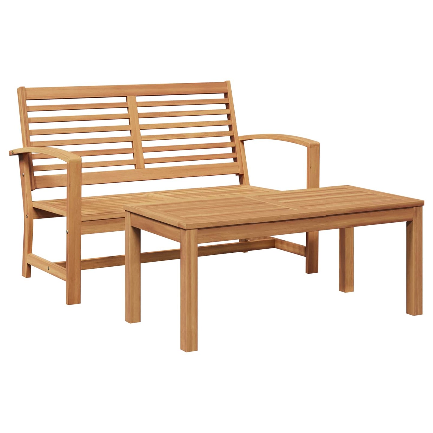 Garden Bench and Table Set 2 Piece Brown Solid Teak Wood