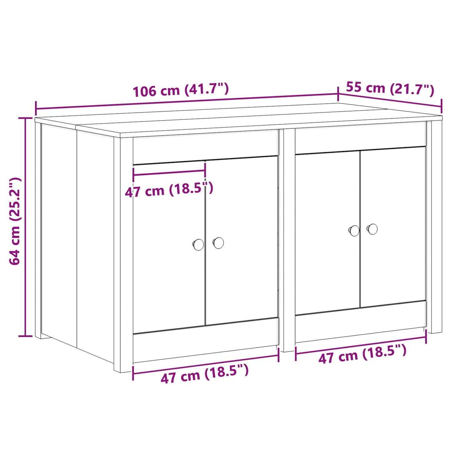 Kitchen Cabinet MEPPEL White 106 x 55 x 64 cm Solid Pine wood