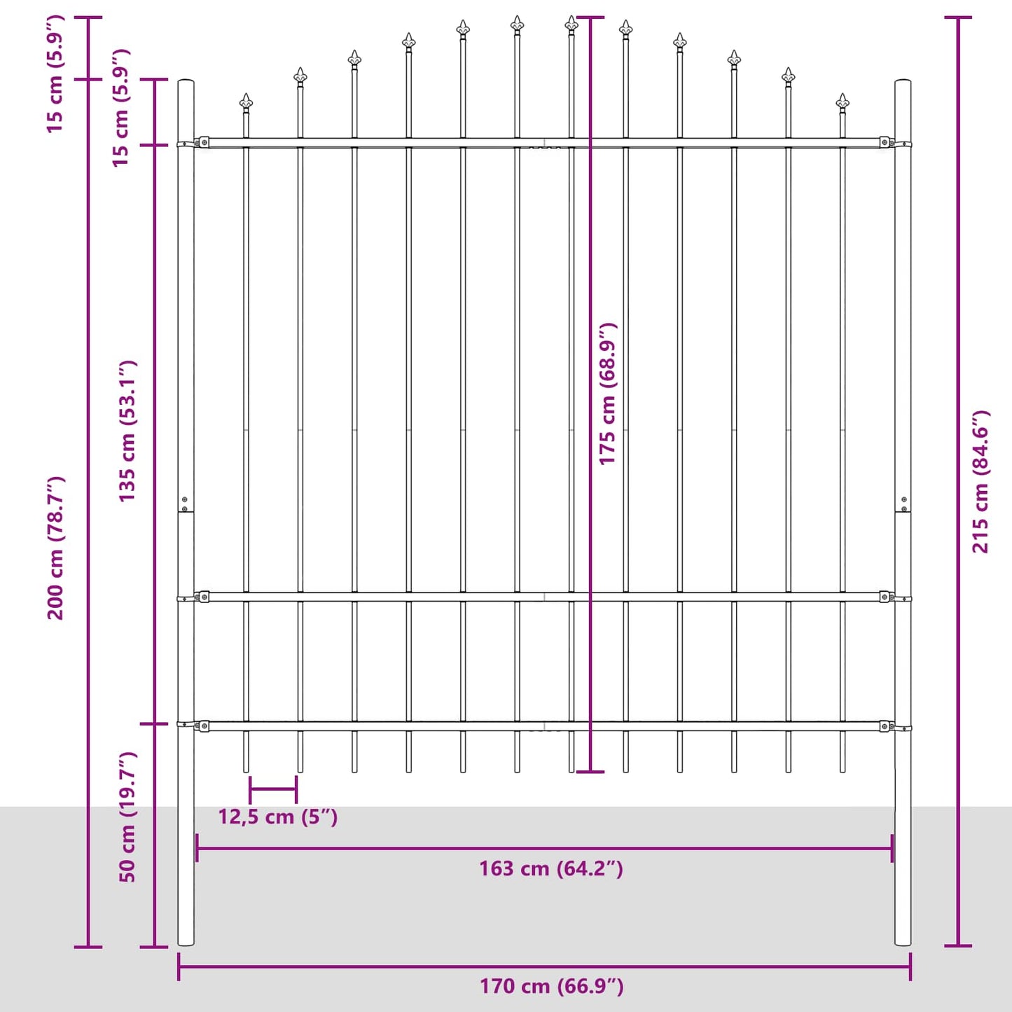 Garden Fence Woerden Grey 170 x 215 cm Powder-Coated Steel