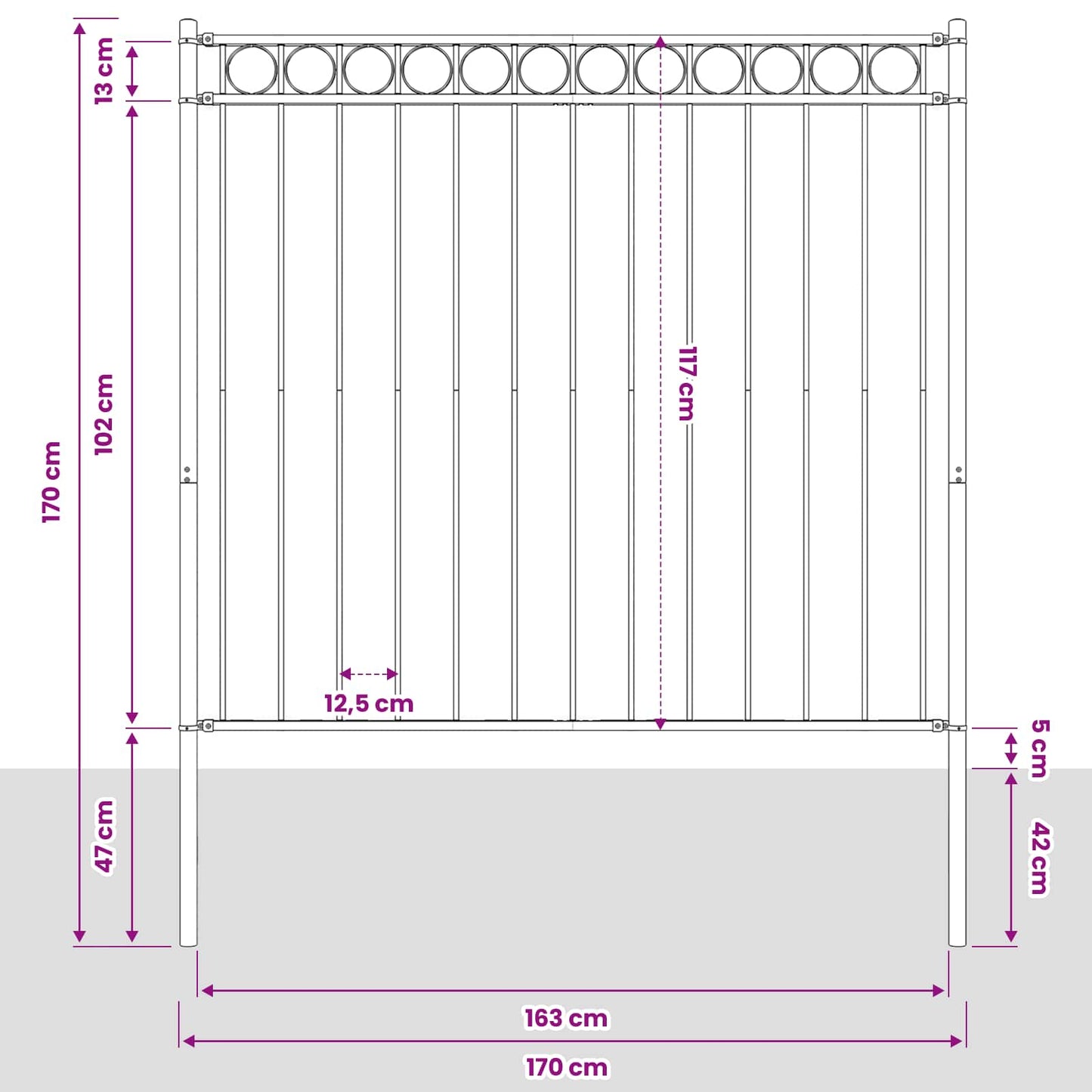 Fence Element ASSEN Grey 170 x 170 cm Steel