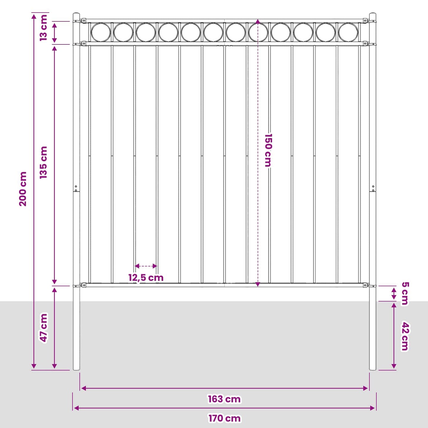 Fence Element ASSEN Grey 170 x 200 cm Steel