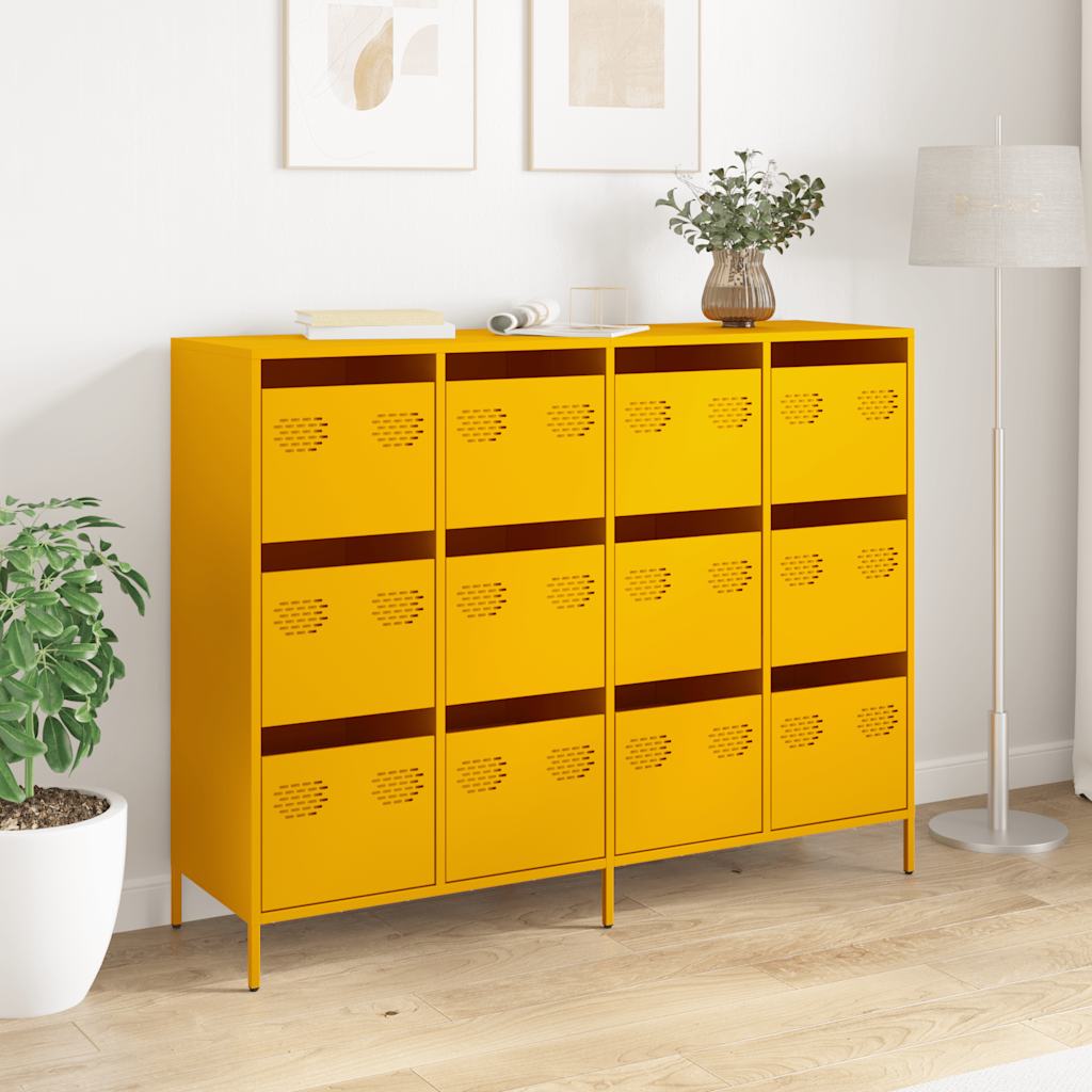 vidaXL Sideboard Mustard Yellow 135x39x103.5 cm Cold-rolled Steel